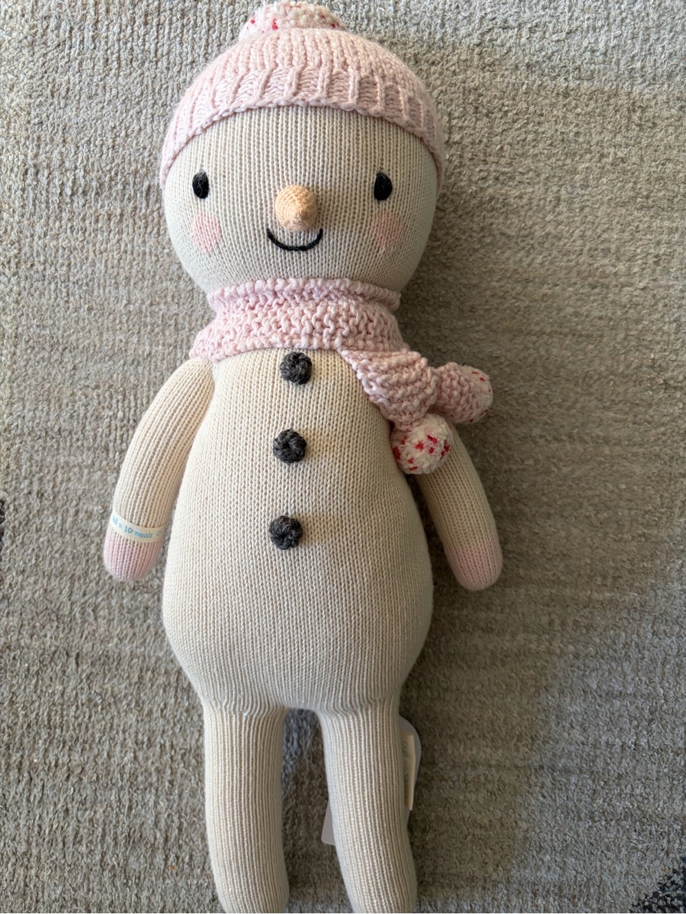 Cuddle and Kind Holly - Cream Knit Snowman Plush with Pink Hat & Scarf